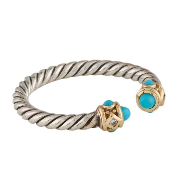 DAVID YURMAN STERLING SILVER & 14K GOLD TUQUOISE & DIAMOND RENAISSANCE RING